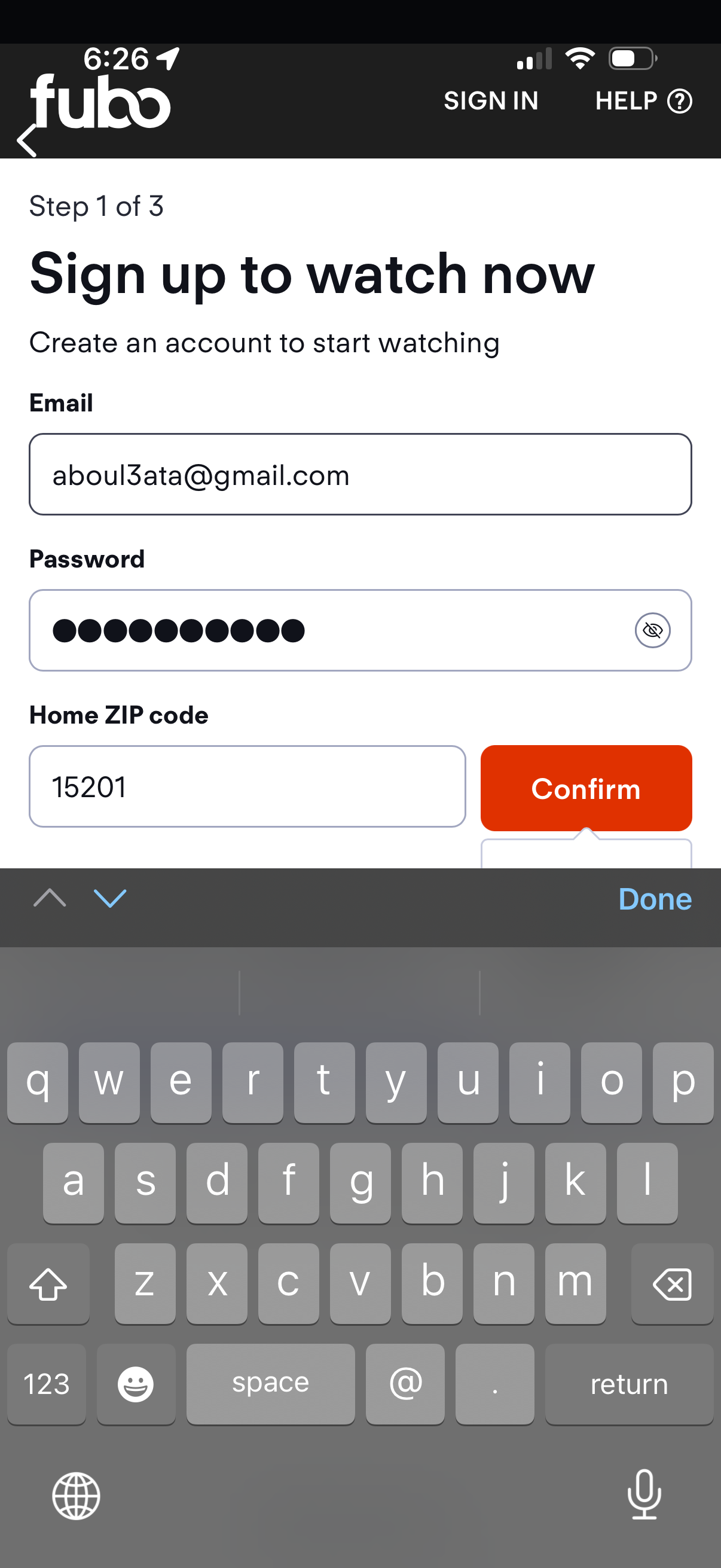 fubo signup screenshot